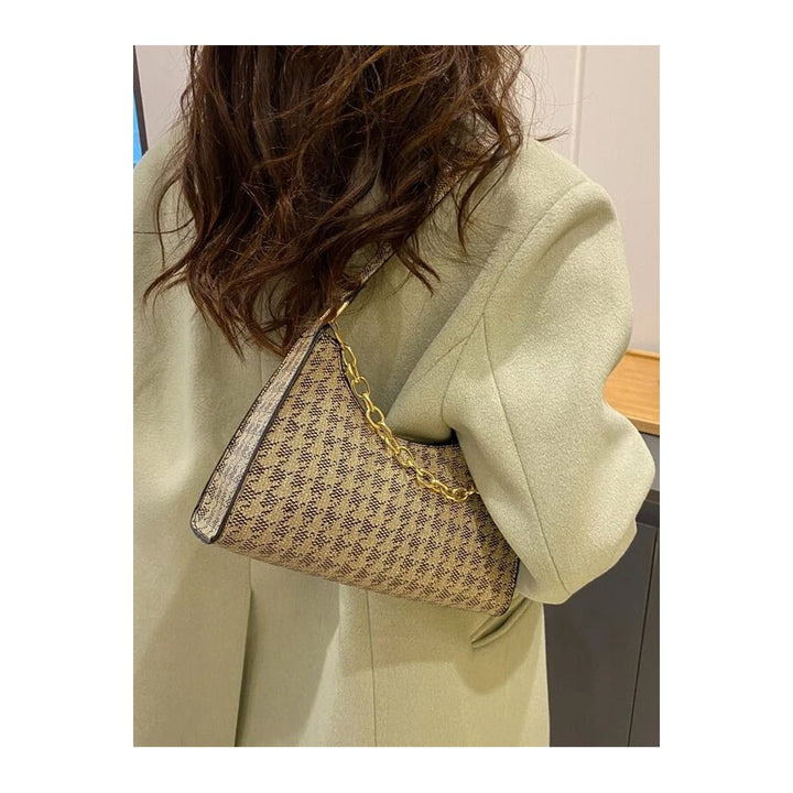 Shein Houndstooth Pattern Chain Baguette Bag - Main Image