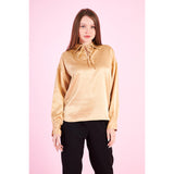 Montivo - Gold Knotted Collar Satin Top