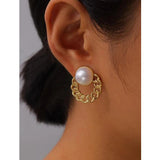 Shein- Faux Pearl Stud Earrings- Gold