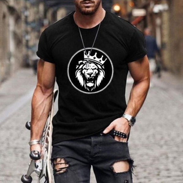 Wf Store- Lion Printed Half Sleeves Tee Black