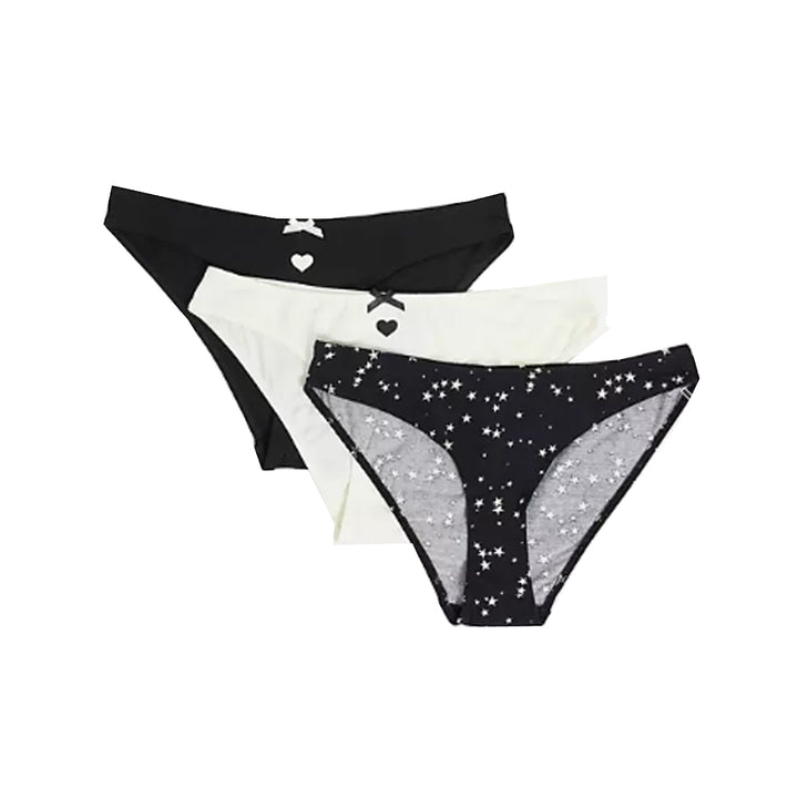 Asos- Wednesdays Girl 3 pack briefs in plain and star print