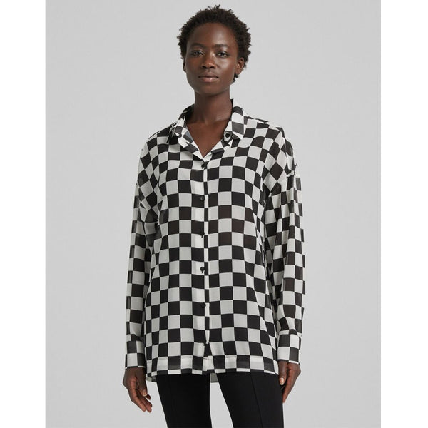 Bershka- Long-sleeved chiffon-effect shirt with check print