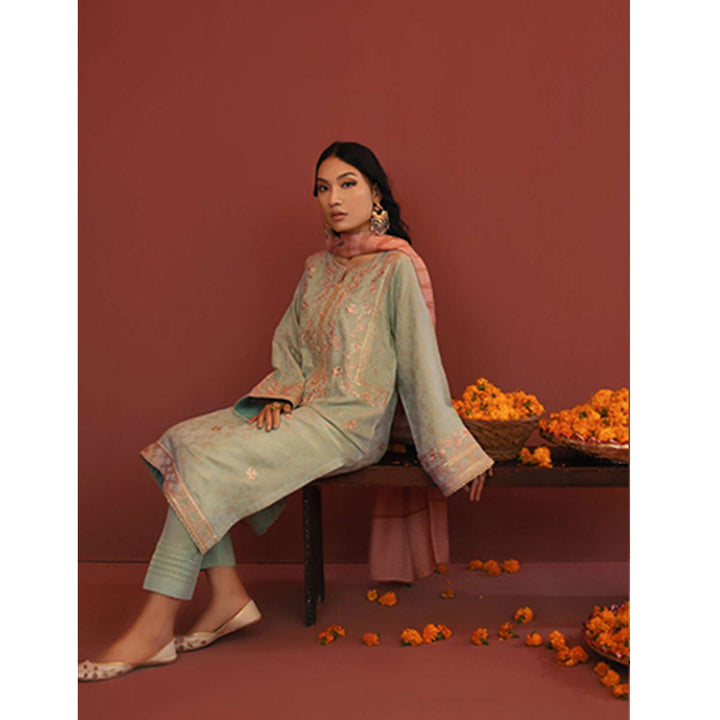 Zellbury- Embroidered Self Jacquard Shirt, Jacquard Dupatta & Cambric Trouser, ZWULCE322044