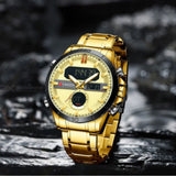 Curren- Luxury Brand Analog & Digital Quartz Stainless Steel Water Proof Wristwatch For Men-8384- Gold