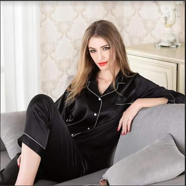 Emerce- Women Night Suits - Black - Silk Material