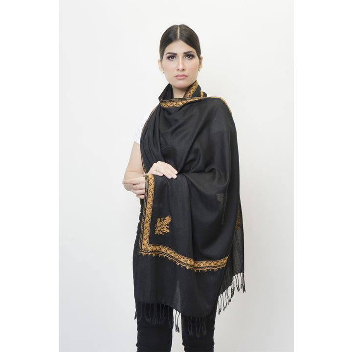 Pashmina Store with Resham Embroidered Border Black