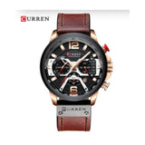 Curren- Leather Straps Chronograph Wristwatch For Men- 8329- Brown Rose