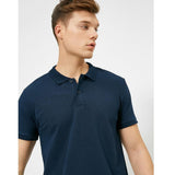 Koton- Short Sleeve Polo Neck Slim Fit T-Shirt - Navy