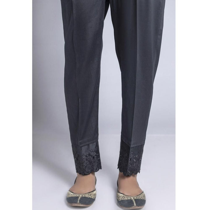 Zeen- Black Satin Embellished Cigarette Pant