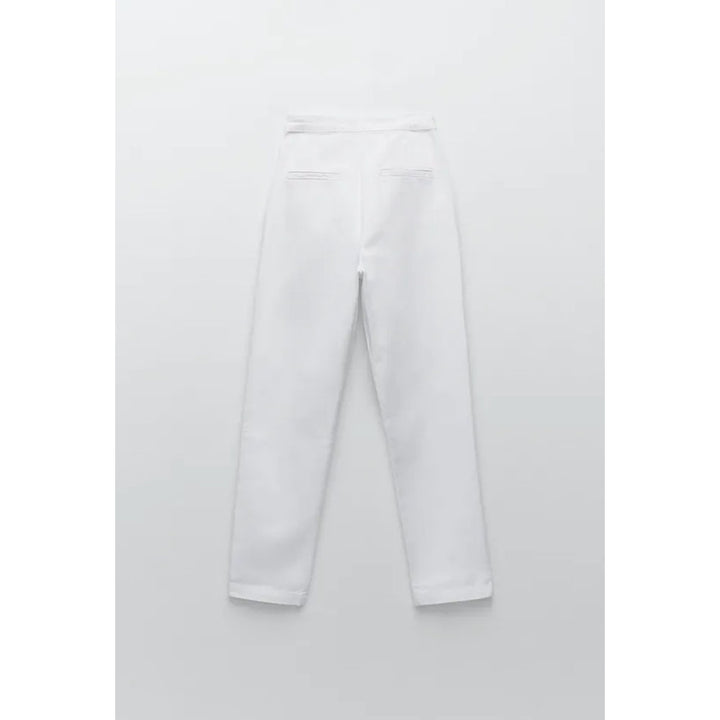 Zara- Straight Fit Trousers With Golden Buttons- White