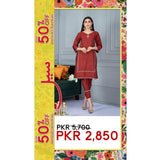 Keshia- Red Raw Cotton Straight 2 Piece Embroidered-KSR003