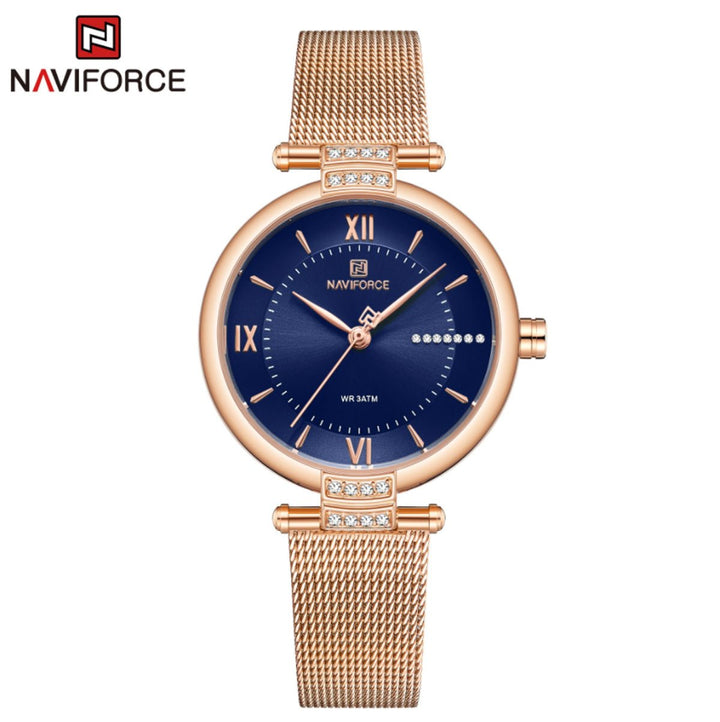 NAVIFORCE- Luxury Creative 2021 Stainless Steel Wrist Watch With Brand Box - NF5019 Blue Gold