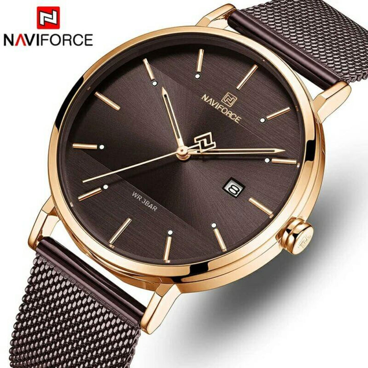 NAVIFORCE- NF3008 Classic Couple Watches Women Men Stainless Steel Mesh Strap Current Japan Quartz Lovers Watch Purple