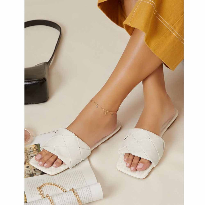 Shein- Basketwoven Faux Leather Slide Sandals