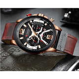 Curren- Leather Straps Chronograph Wristwatch For Men- 8329- Brown Rose