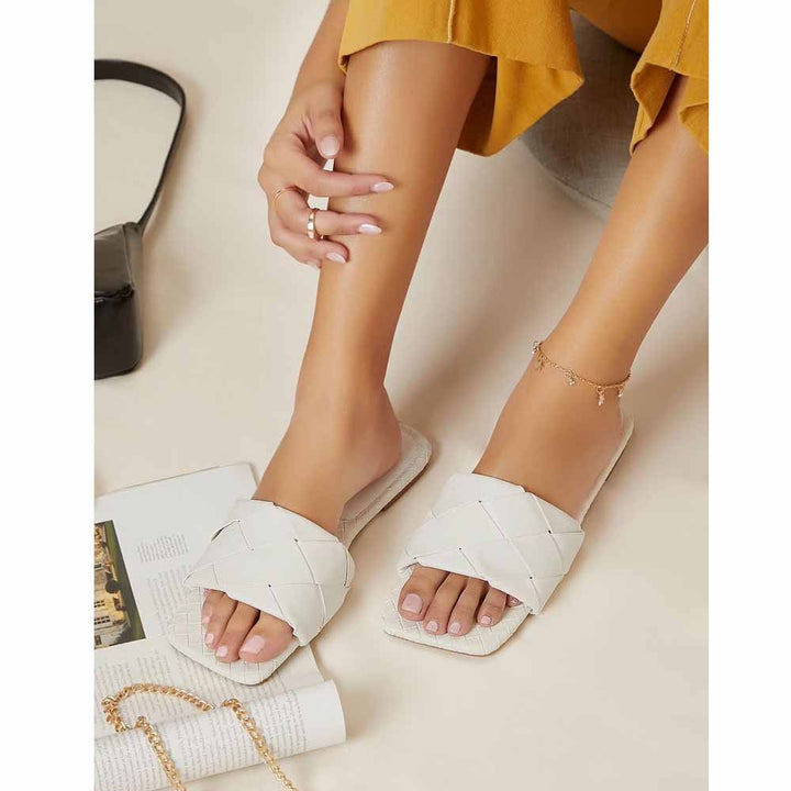 Shein- Basketwoven Faux Leather Slide Sandals