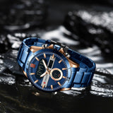 Curren- Luxury Brand Analog & Digital Quartz Stainless Steel Water Proof Wristwatch For Men-8384- Blue Rose