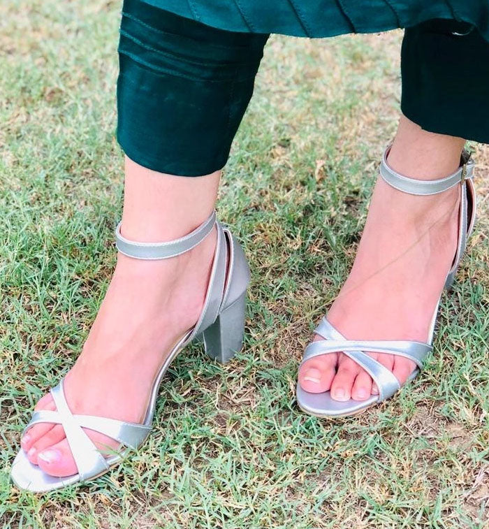 Ovolo- Silver Glitz Block Heels