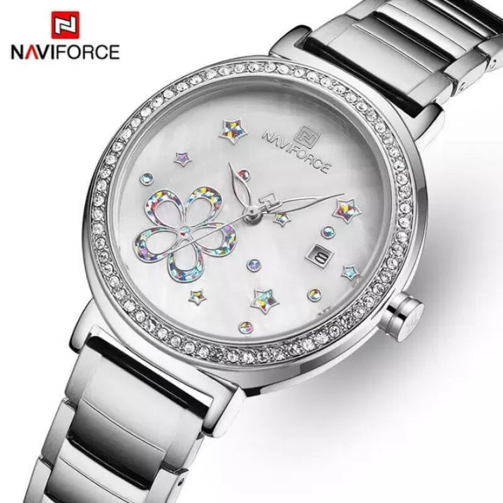 Naviforce- Diamond Lady Stainless Steel Quartz Watch With Brand Box - NF5016