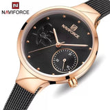 NAVIFORCE- NF5001 Waterproof Elegant Women Wrist Watch Genuine Leather Strap Quartz Watch - Gold Black