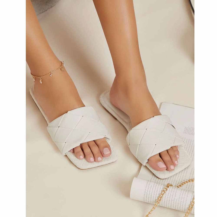 Shein- Basketwoven Faux Leather Slide Sandals