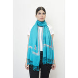Pashmina Store with Resham Embroidered Border Blue n White