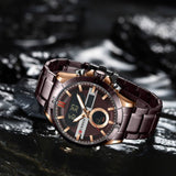 Curren- Luxury Brand Analog & Digital Quartz Stainless Steel Water Proof Wristwatch For Men-8384- Coffee Rose