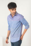 Weave Wardrobe-Mens Blue Square Check Casual Shirt