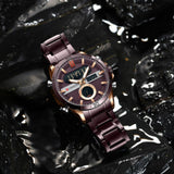 Curren- Luxury Brand Analog & Digital Quartz Stainless Steel Water Proof Wristwatch For Men-8384- Coffee Rose