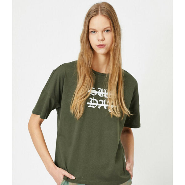 Koton- Letter Printed T-Shirt - Khaki