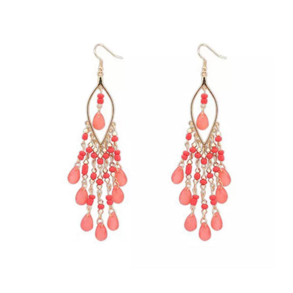 Pink Panda- long beaded bohemian drop earrings (orange)