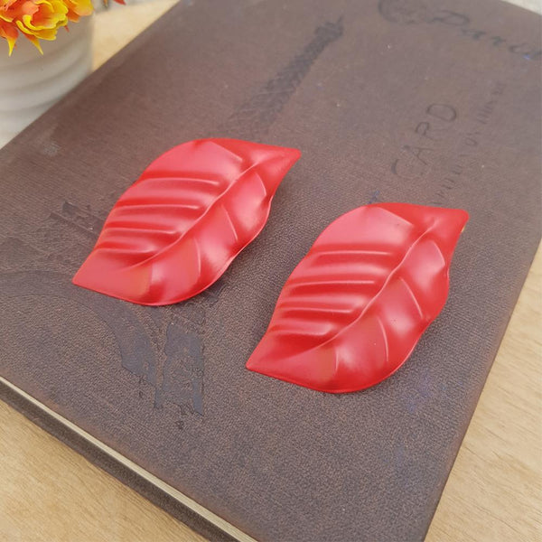 Raviiga- Red Metallic Leaf Earrings