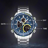 NAVIFORCE Blue Dial Dual Time Silver Chain Stainless Steel Watch