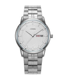 Sinobi- 9834 Trendy German Quartz Watch Simple Dial Stianless Steel Calendar Men Watches Luxury- Silver- White Dial