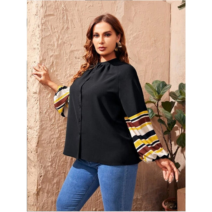 Shein- Plus Striped Lantern Sleeve Blouse