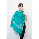Pashmina Store with Resham Embroidered Border SeaGreen n Silver