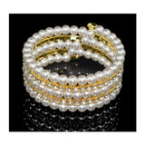 The Marshall- Crystal Pearl Multilayer Wide Stretch Bracelet For Women - TM-BT-29