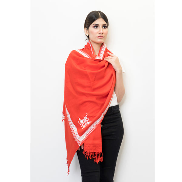 Pashmina Store with Resham Embroidered Border Rust n Silver