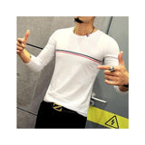Wf Store- Front Double Stripes Printed Full Sleeves Tee- White
