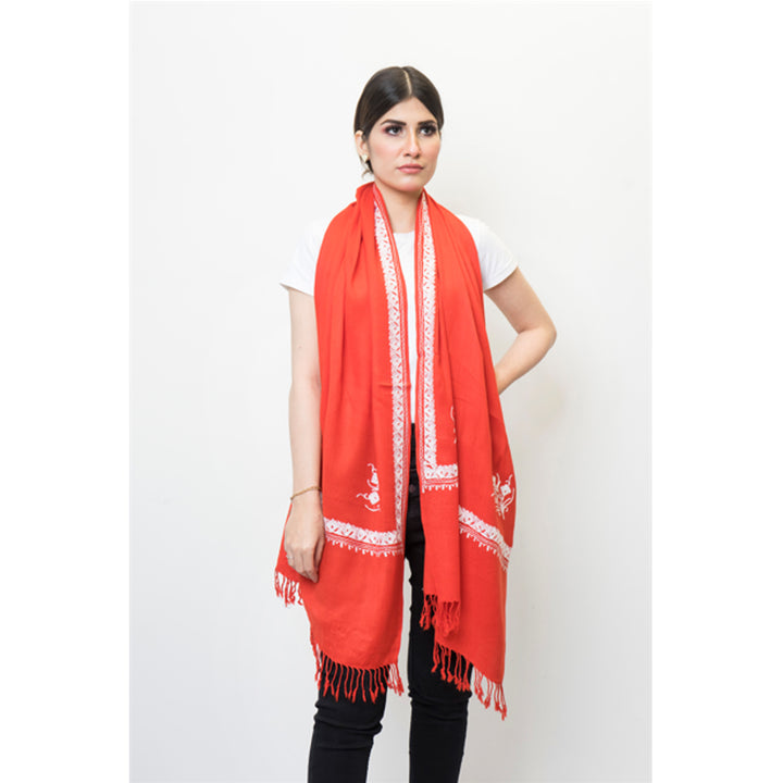 Pashmina Store with Resham Embroidered Border Rust n Silver