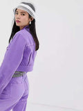 Mardaz- Monki Cropped Denim Jacket In Lilac Md8536- Lilac