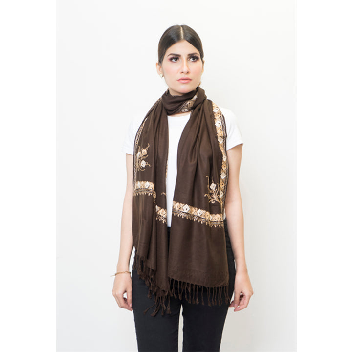 Pashmina Store with Resham Embroidered Border Brown n Cream