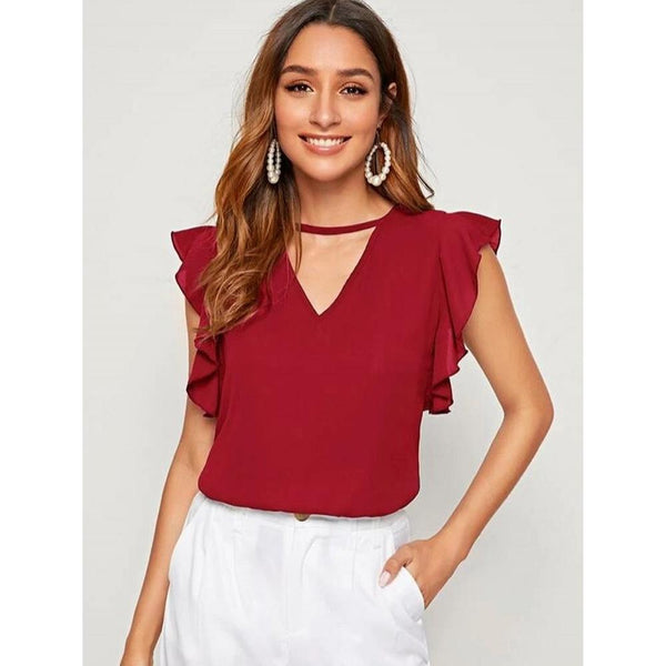 Mardaz- V Cut Neck Butterfly Sleeve Top Md2150- Red