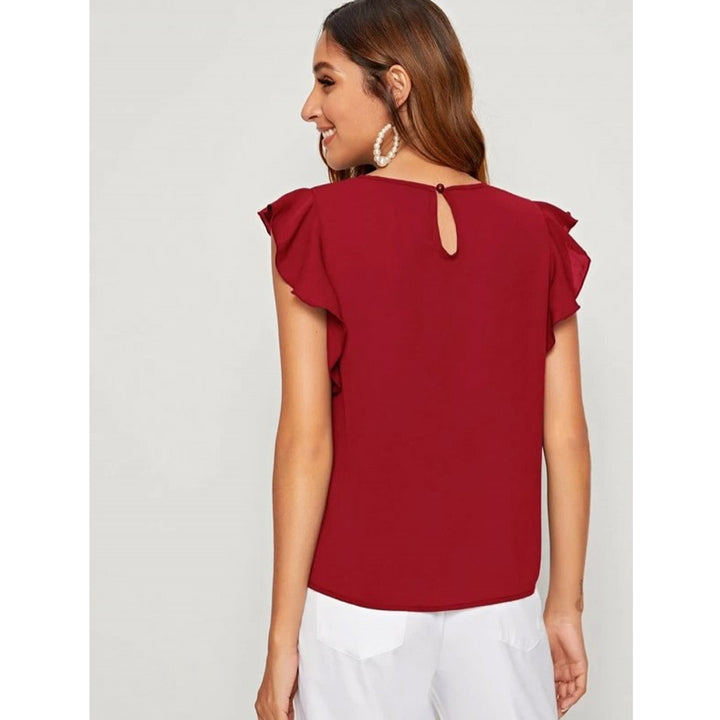 Mardaz- V Cut Neck Butterfly Sleeve Top Md2150- Red