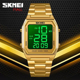 SKMEI 1735 LED Dual Time Men Digital Retro Fashion Wristwatch - Golden
