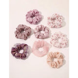 Shein- 8pcs Flower Print Scrunchies- Pink