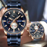 Curren- Chronograph Waterproof Business Japan Quartz Wristwatch For Men- 8362- Blue rose