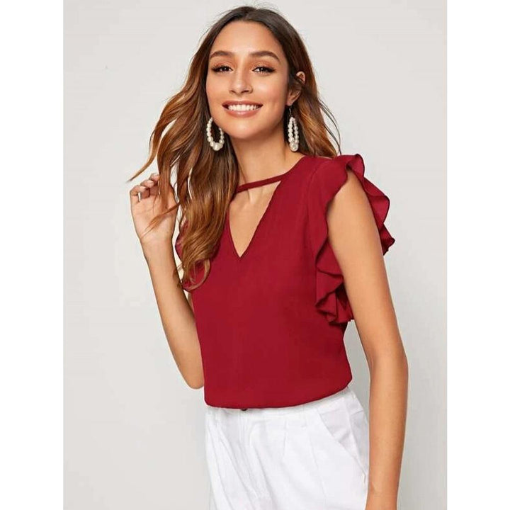 Mardaz- V Cut Neck Butterfly Sleeve Top Md2150- Red