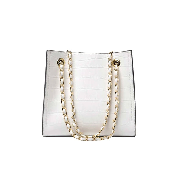 Shein- White Stone Embossed Shoulder Bag