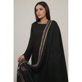 Pashmina Shawl with Resham Embroidery motifs all over shawl and Zari Border Black n Red